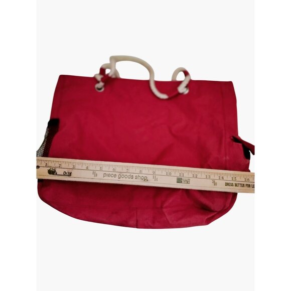 Red Canvas Drawstring Tote Bag Beachy Coastal - Picture 3 of 9